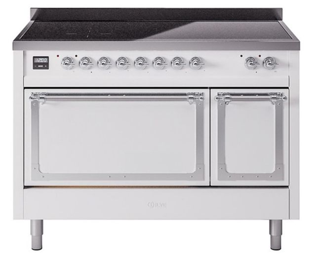 Ilve® Nostalgie II Noblesse 48'' White Pro Style Induction Range with Chrome Trim-0