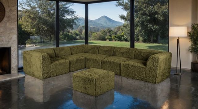 Furniture of America® Nappi Olive Green Large Sectional with Ottoman-2