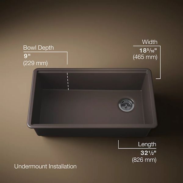 KOHLER® Billings® Matte Brown 33" Undermount Single-Bowl Workstation Kitchen Sink-3