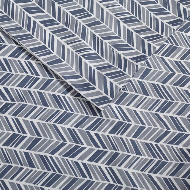 Olliix by Madison Park Essentials Navy Queen Chevron Microfiber Printed Sheet-1