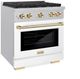 ZLINE Autograph Edition 30" Satin Stainless Steel Pro Style Gas Range with White Matte Door and Polished Gold Accents-3