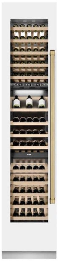 ZLINE Autograph Edition 18" 9.0 Cu. Ft. Triple Zone 68 Bottle Left Hinge Column Wine Cooler in White Matte with Champagne Bronze Accents-3