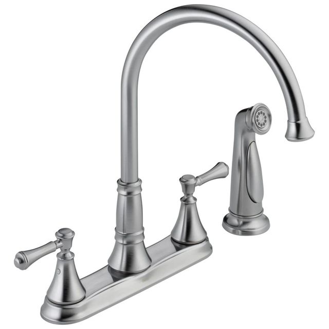 Delta Cassidy® Arctic Stainless 2-Handle  Kitchen Faucet with Spray-0
