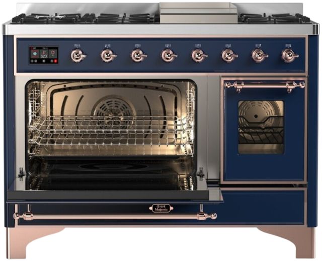Ilve® Majestic III 48" Midnight Blue Pro Style Dual Fuel Natural Gas Range with Triple Glass Door and Copper Trim-2