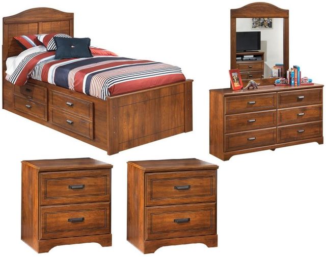 Signature Design by Ashley® Barchan 5-Piece Medium Brown Twin Panel Bed Set-0