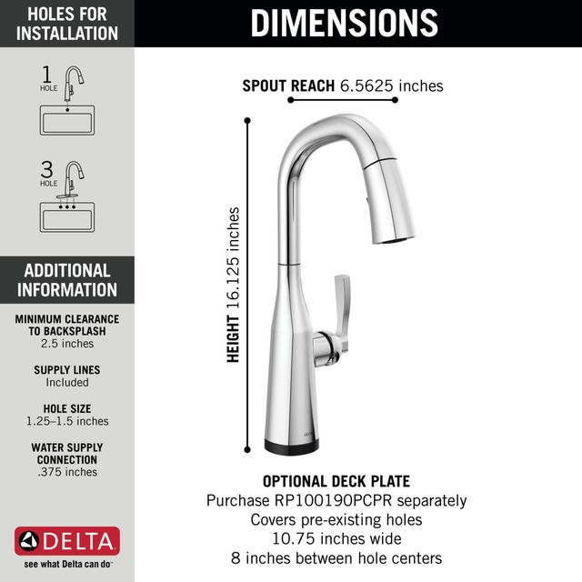 Delta Stryke® Lumicoat® Chrome Single Handle Bar/Prep Faucet with Touch2O® Technology -1