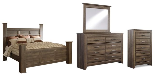 Signature Design by Ashley® Juararo 4-Piece Dark Brown Queen Poster Storage Bed Set-0