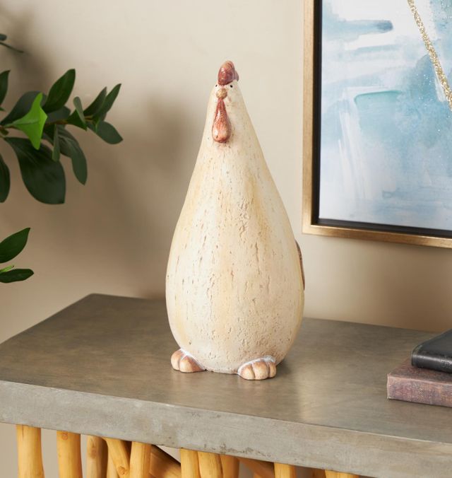 Deco Marche Cream Rooster Standing Decorative Garden Sculpture with Red Accents-4