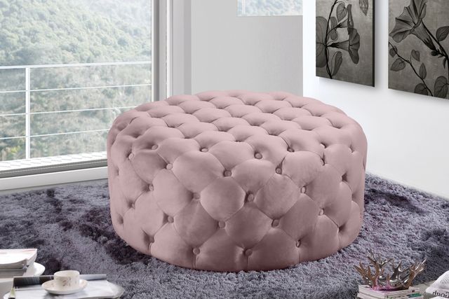 Meridian Furniture Addison Pink Velvet Ottoman-1
