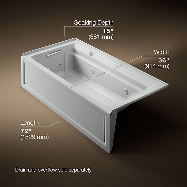KOHLER® Archer® Ice Gray 72" x 36" Alcove Whirlpool Bath with Bask® Heated Surface - Left Drain-2