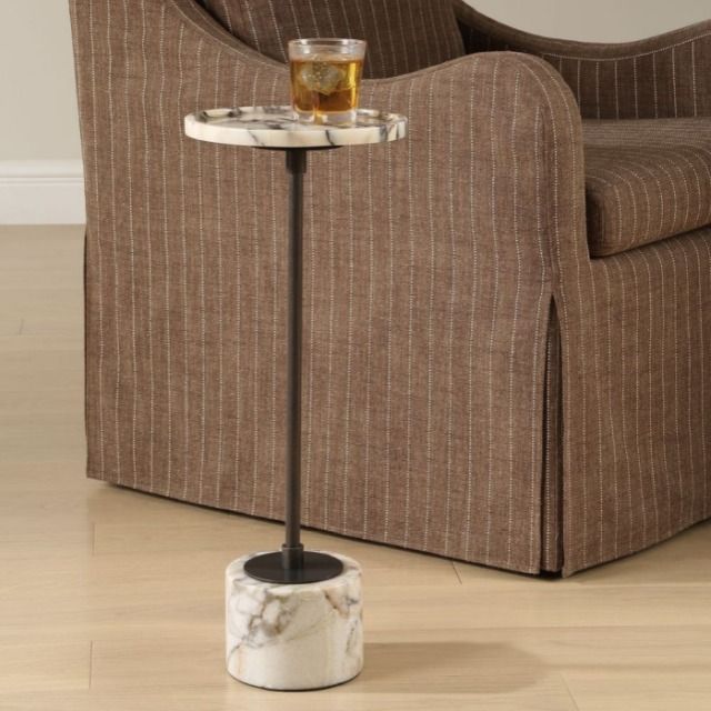 Uttermost® Brunson White Marble Drink Table with Dark Bronze Accent-1