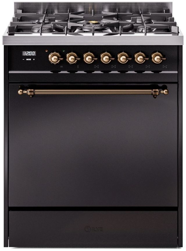 Ilve® Nostalgie II Series 30" Glossy Black Pro Style Dual Fuel Range-0