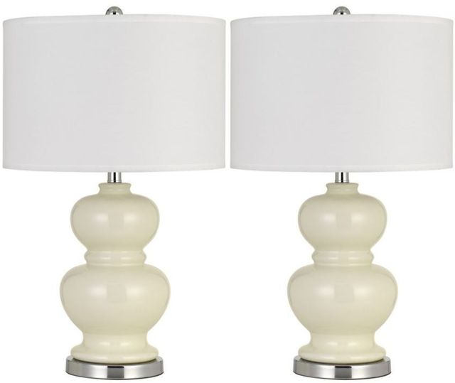 Cal® Lighting & Accessories 2-Piece Bergamo Brushed Steel/Ivory White Table Lamp Set-0