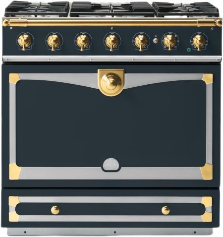 La Cornue CornuFé 90 Albertine 36" Quintessential Teal Pro Style Dual Fuel Range with Brushed Brass Trim-0