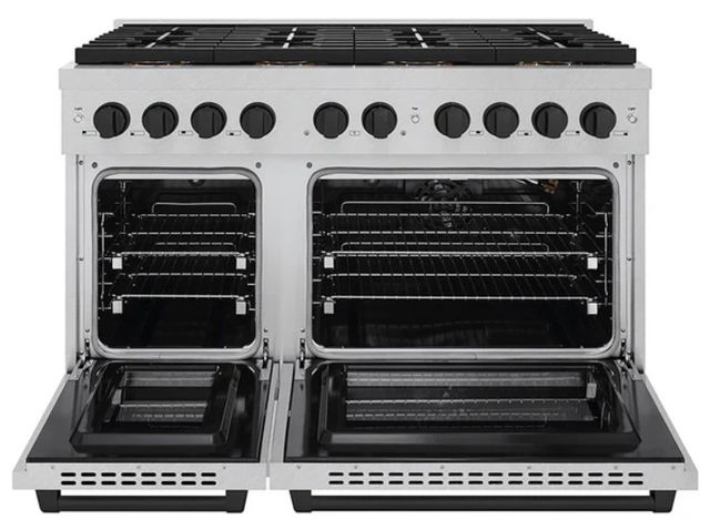 ZLINE Autograph Edition Paramount 48" 6.7 Cu. Ft. Satin Stainless Steel Gas Range with 8 Burner DuoPro™ Cooktop and Dual Oven with Matte Black Accent-1