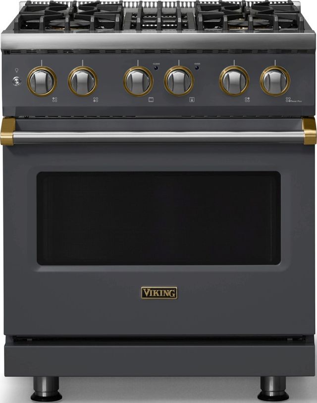 Viking® 5 Series 30" Cast Black Pro Style Dual Fuel (LP) Range with Brushed Brass Trim-0