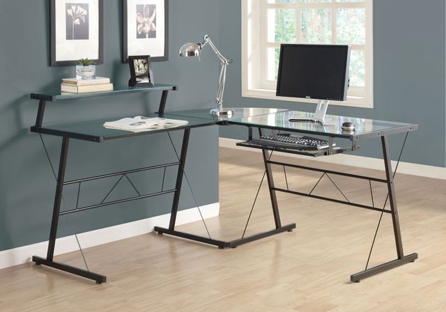 Monarch Specialties Inc. Black Tempered Glass Computer Corner Desk-1