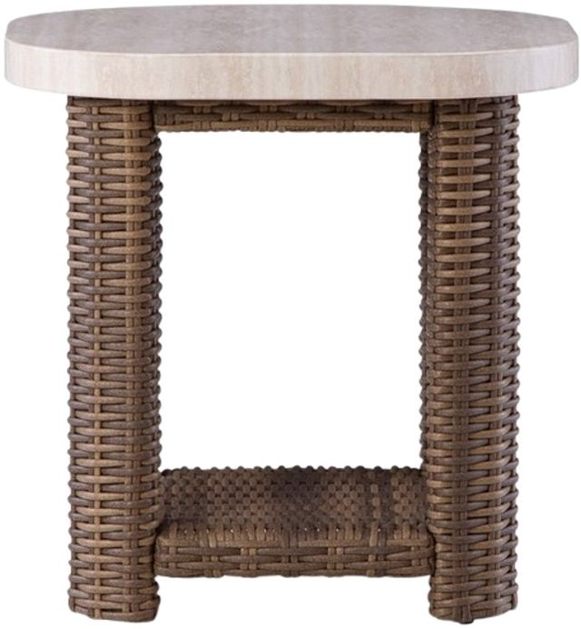 Signature Design by Ashley® Dolan Creek Beige Aluminum Outdoor End Table with Brown Base-1