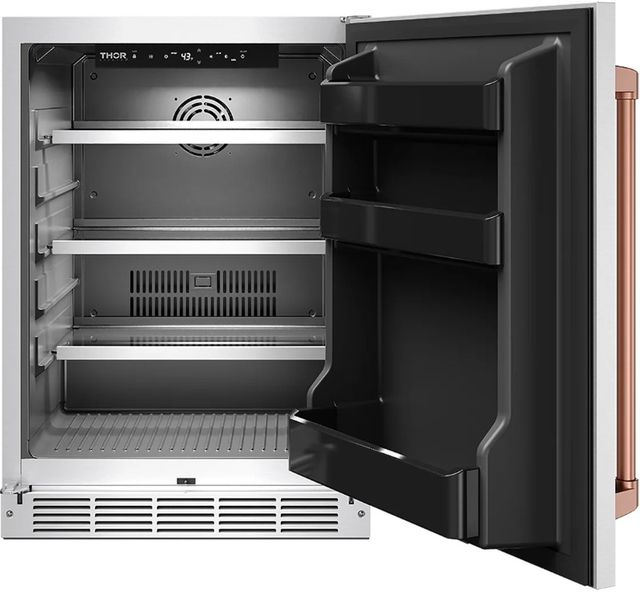 Thor Kitchen Gordon Ramsay Collection 24” 5 Cu. Ft. Stainless Steel Built-In Undercounter Outdoor Beverage Cooler with Rose Gold Handle-1