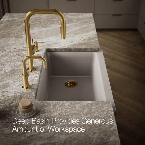 KOHLER® Cairn® Matte Taupe 34" Undermount Single-Bowl Farmhouse Kitchen Sink with Faceted Design-4
