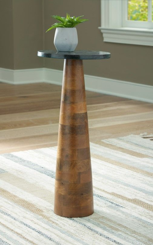Signature Design by Ashley® Quinndon Black Marble Top Accent Table with Brown Base-3