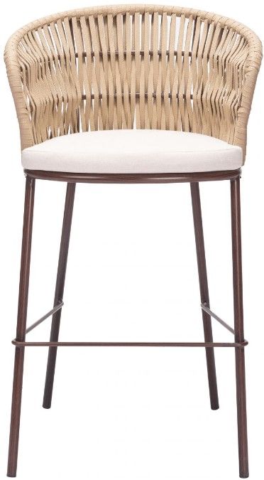 Zuo® Modern Freycinet Brown/Natural Steel Outdoor Barstool-1