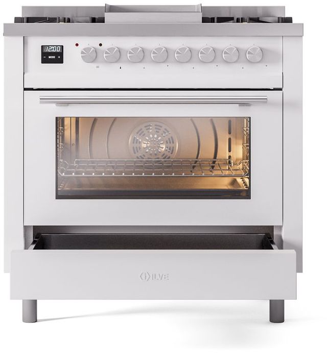 Ilve® Professional Plus II 36" White Pro Style Dual Fuel Range-3
