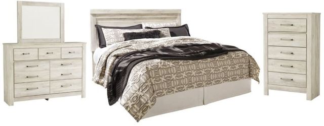 Signature Design by Ashley® Bellaby 4-Piece Whitewash King Panel Headboard Bed Set-0