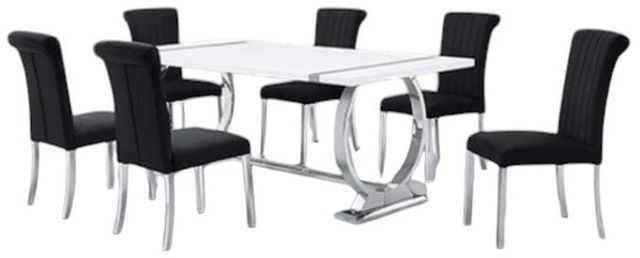 Furniture of America® Holbaek 7-Piece Silver/Black 80" Dining Table Set-0