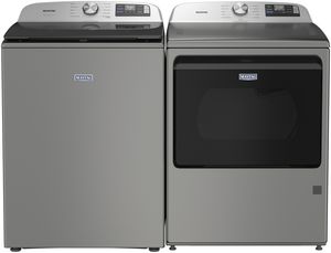 Front view of the Maytag® Classic Silver Laundry Pair