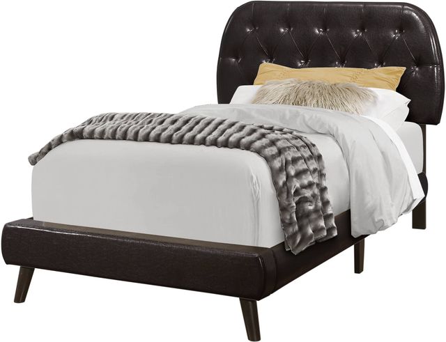 Monarch Specialties Inc. Brown Leather Look with Wood Leg Twin Bed-0