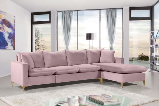 Meridian Furniture Naomi 2-Piece Pink Velvet Reversible Sofa Chaise Sectional-3