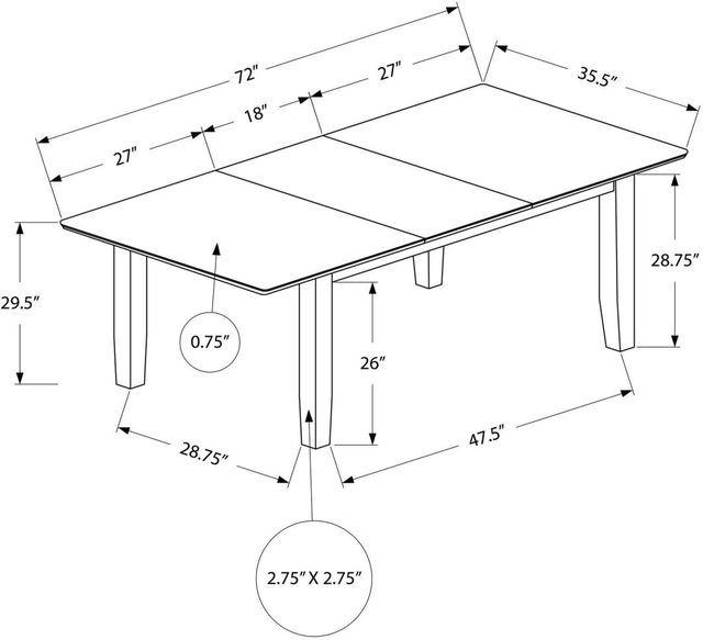 Monarch Specialties Inc. Gray 72" Dining Table With Extension-2