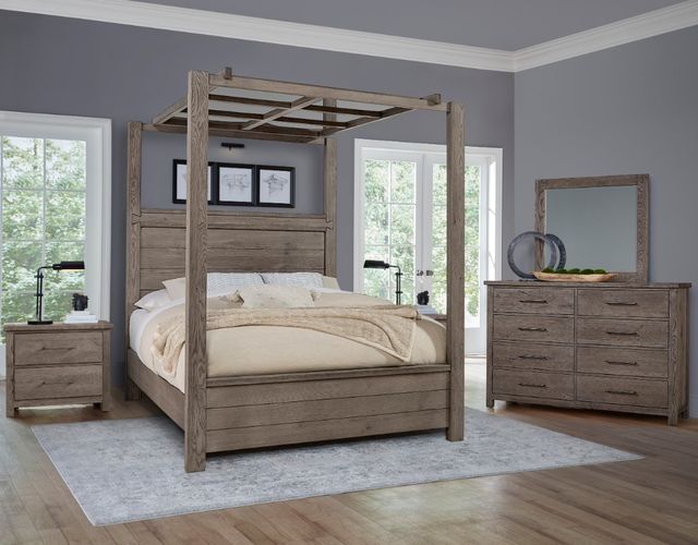 Artisan & Post by Vaughan-Bassett Dovetail Mystic Gray Queen Mirrored Panel Canopy Bed -3