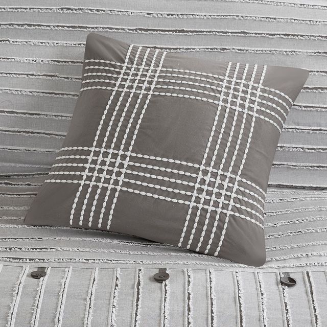 Olliix by Madison Park Signature Essence Gray Queen Cotton Jacquard Comforter Set-4