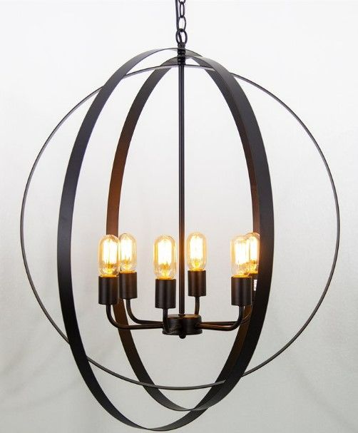 YHD Spherical Matte Black 6-Light Chandelier-2