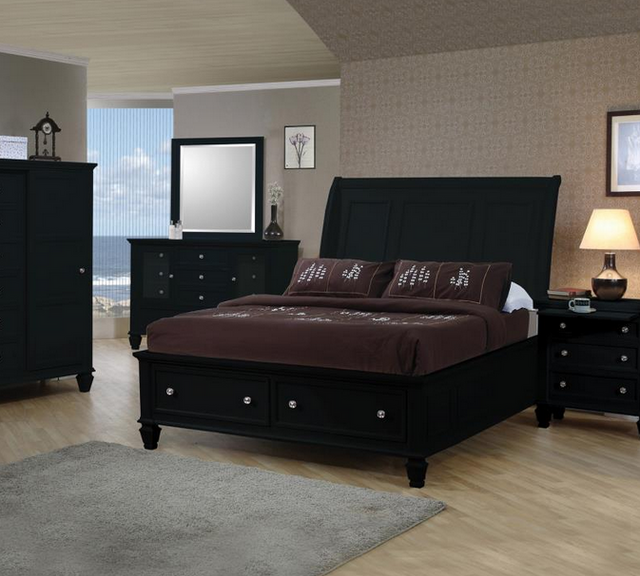 Coaster® Sandy Beach Black King Sleigh Bed with Footboard Storage-1