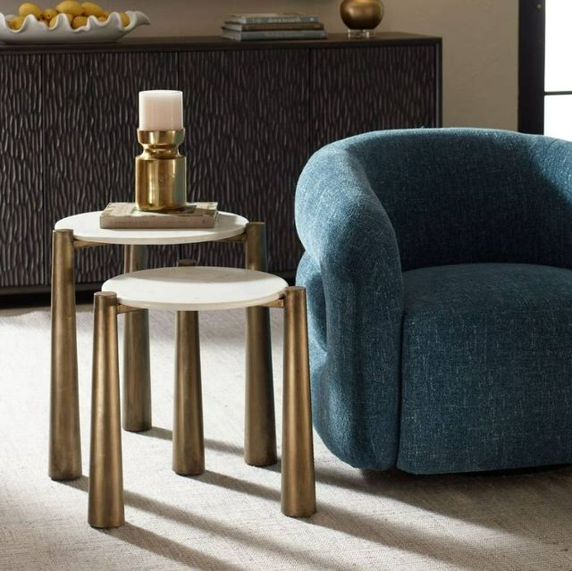Uttermost® Claridge 2-Piece White Marble Top Nesting Table Set with Antique Gold Legs-1