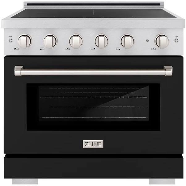 ZLINE 36 in. 5.2 cu. ft. Paramount Induction Range with 5 Element Cooktop and Electric Convection Oven in Satin Stainless Steel with Black Matte Door (SINRS-BLM-36)