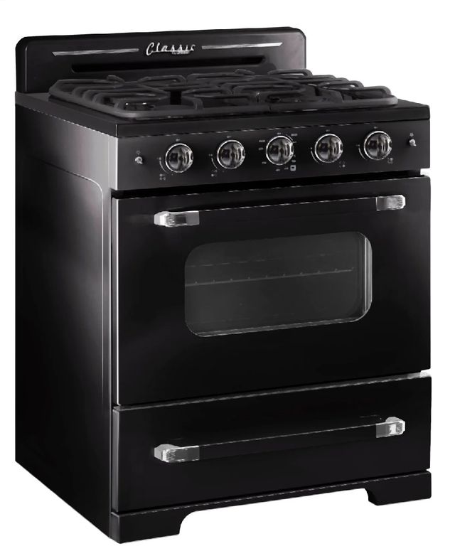 Unique Appliances Classic Retro 30" Midnight Black Slide-In Gas Range-2