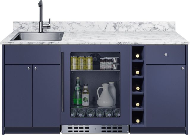 Summit® TurnKey Oasis 69" Midnight Navy Wet Bar with 4.6 Cu. Ft. Built-In Beverage Center and Stainless Steel Sink with Faucet-1
