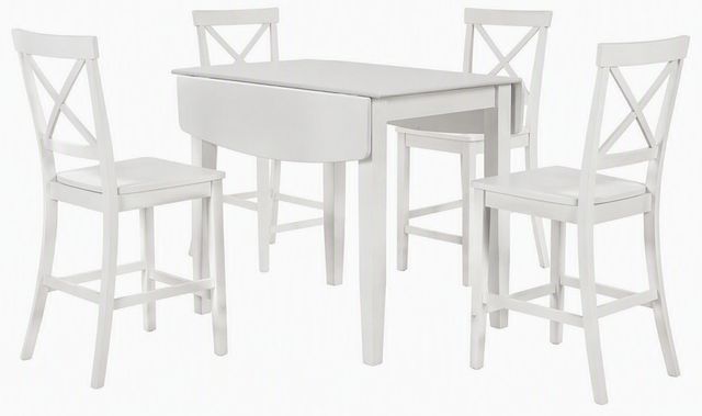 Jofran Inc. Eastern Tides 5-Piece Brushed White Counter Table Set with X Back Stools-0