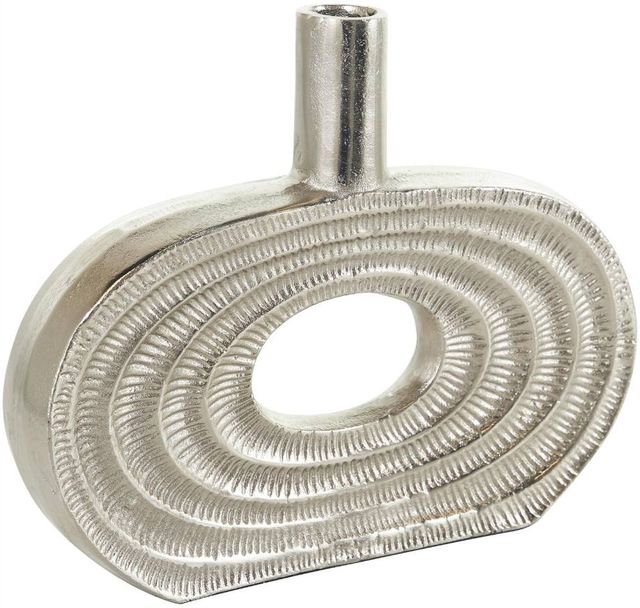 Deco Marche Silver Circular Vase with Linear Etchings-0