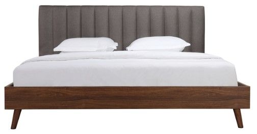 Mazin Furniture Sasha Grey/Walnut King Upholstered Platform Panel Bed-1