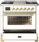 Ilve® Majestic III 36'' White Pro Style Dual Fuel Liquid Propane Range with Triple Glass Door and Brass Trim-1