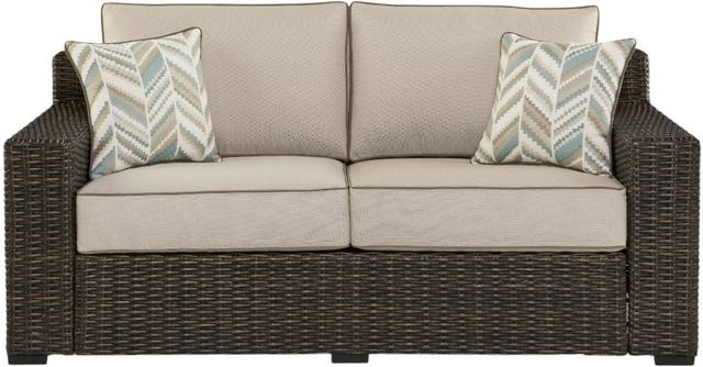 Signature Design by Ashley® Coastline Bay Brown Aluminum/Fabric/Resin Outdoor Loveseat with Cushion-1