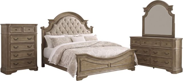 Liberty Furniture Magnolia Manor 4-Piece Taupe Mist/Weathered Bisque King Upholstered Panel Bedroom Set with Chest-0