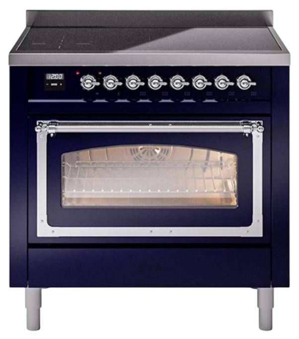 Ilve® Nostalgie II Noblesse 36'' Midnight Blue Pro Style Induction Range with Chrome Trim-0