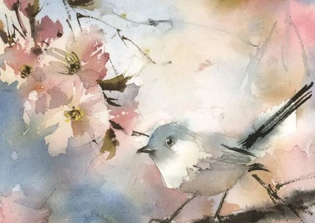 Classy Art Blue Bird in Cherry Blossoms by Sophia Rodinov Wall Art-2