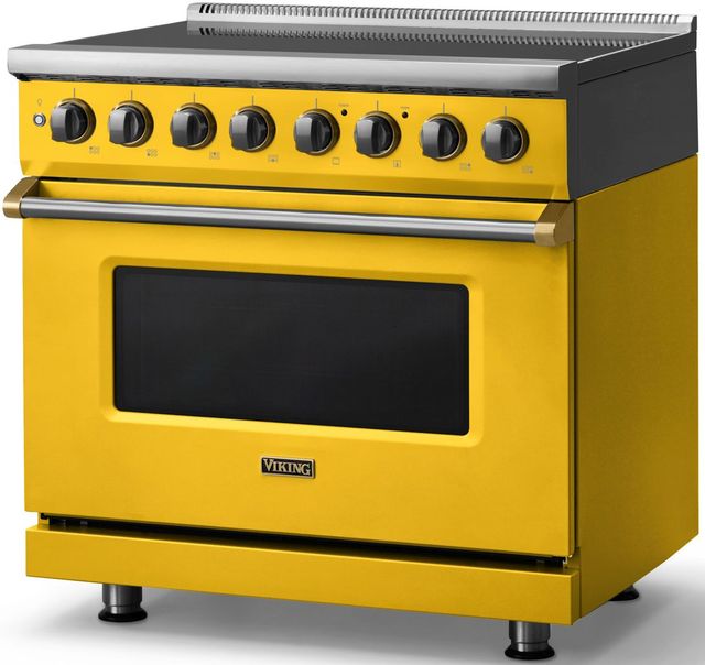 Viking® 5 Series 36" Daffodil Pro Style Induction Range with Brushed Brass Trim-2